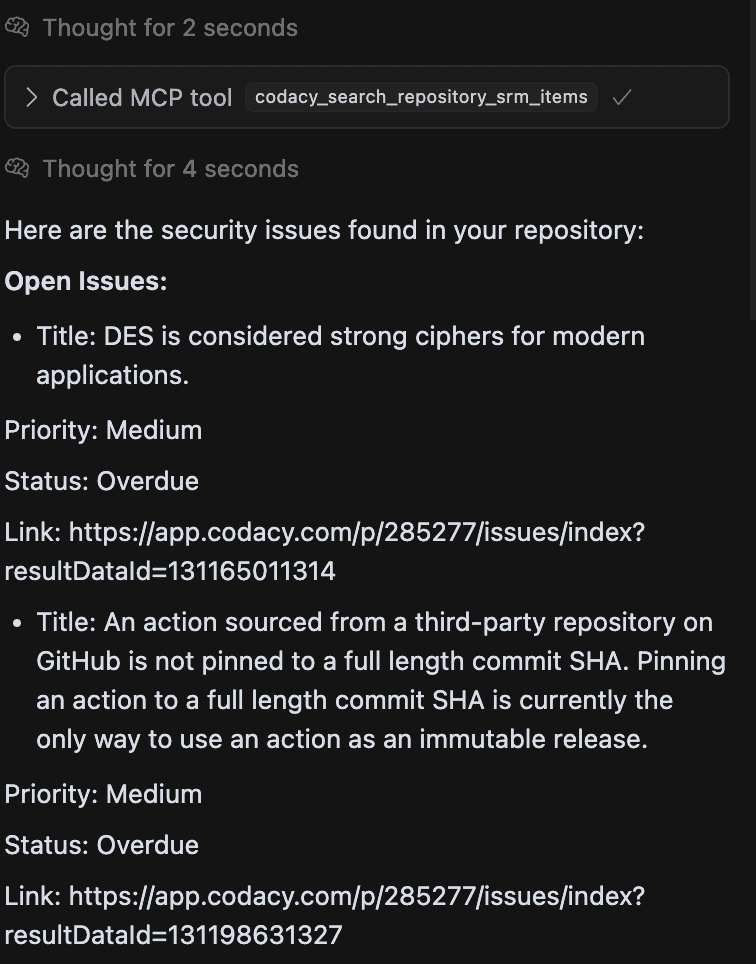 List the security issues in my repository