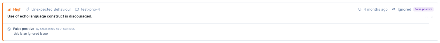 Security and risk management finding unignore list