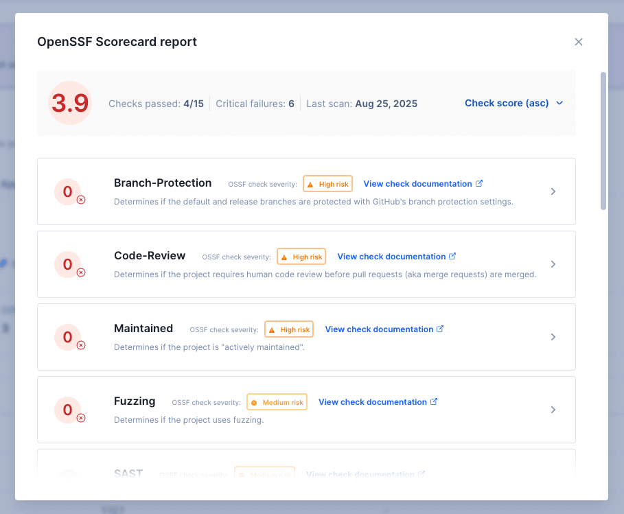 Security and risk management OSSF scorecard report