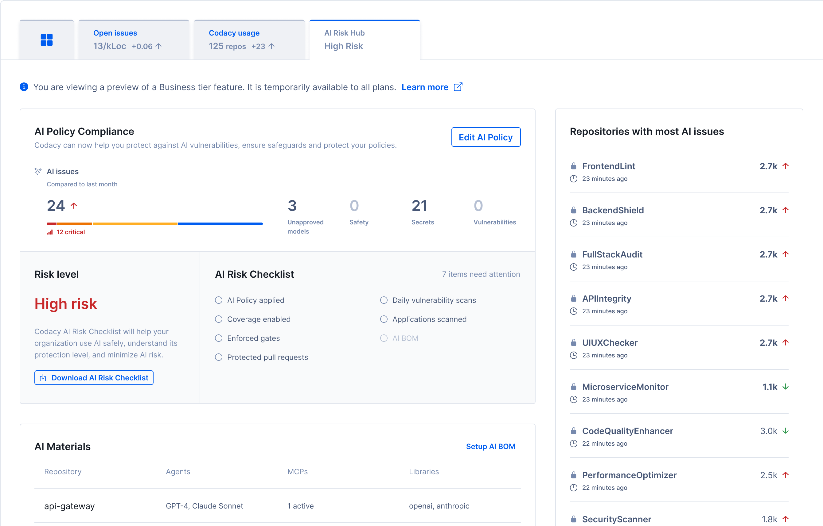 AI Risk Hub dashboard