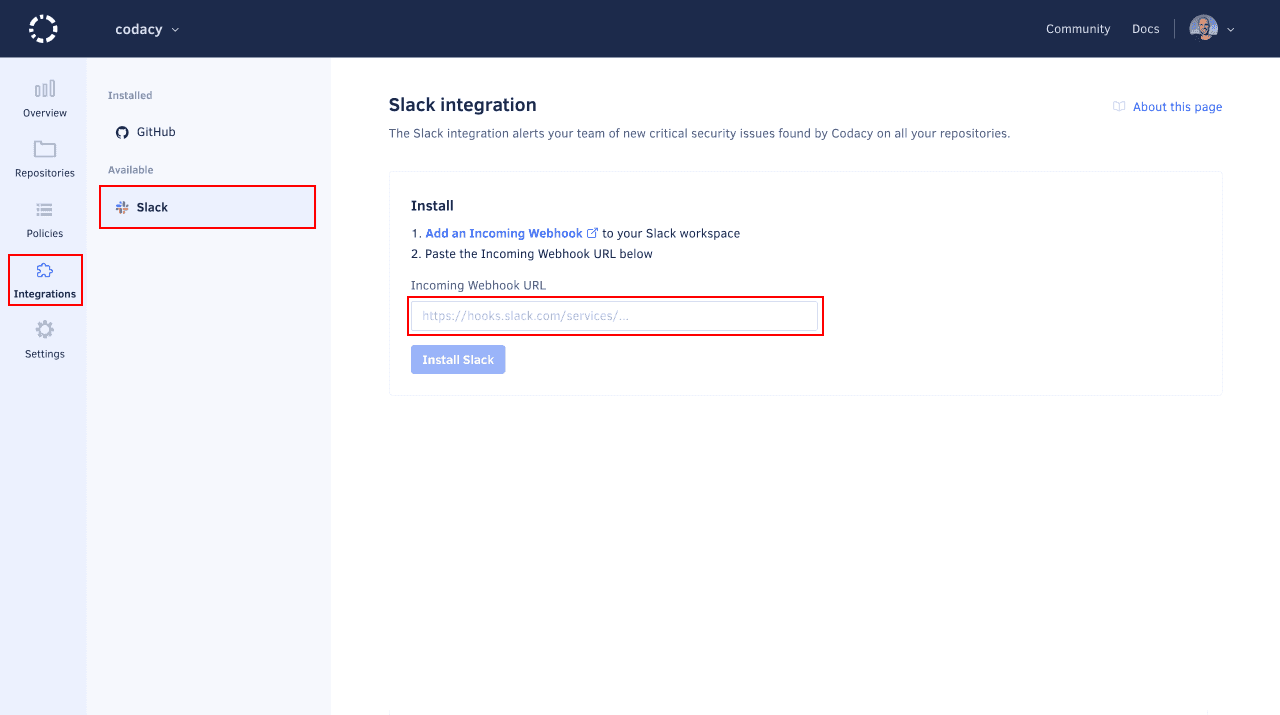 Slack integration for Security issues